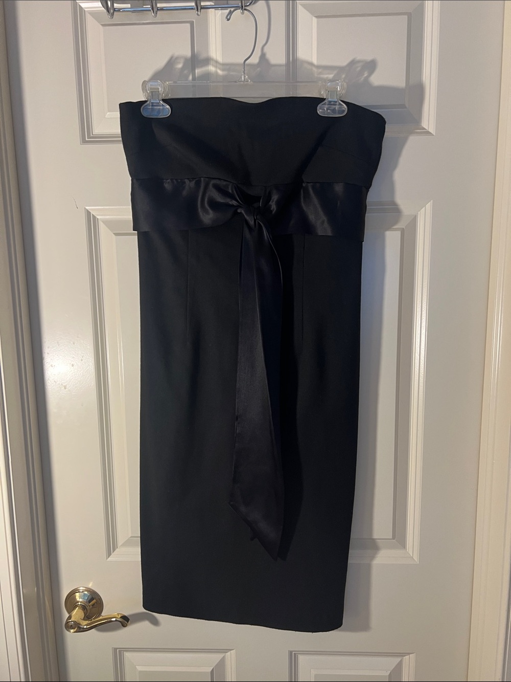 Classic Black Strapless Sheath Dress with Satin Bow